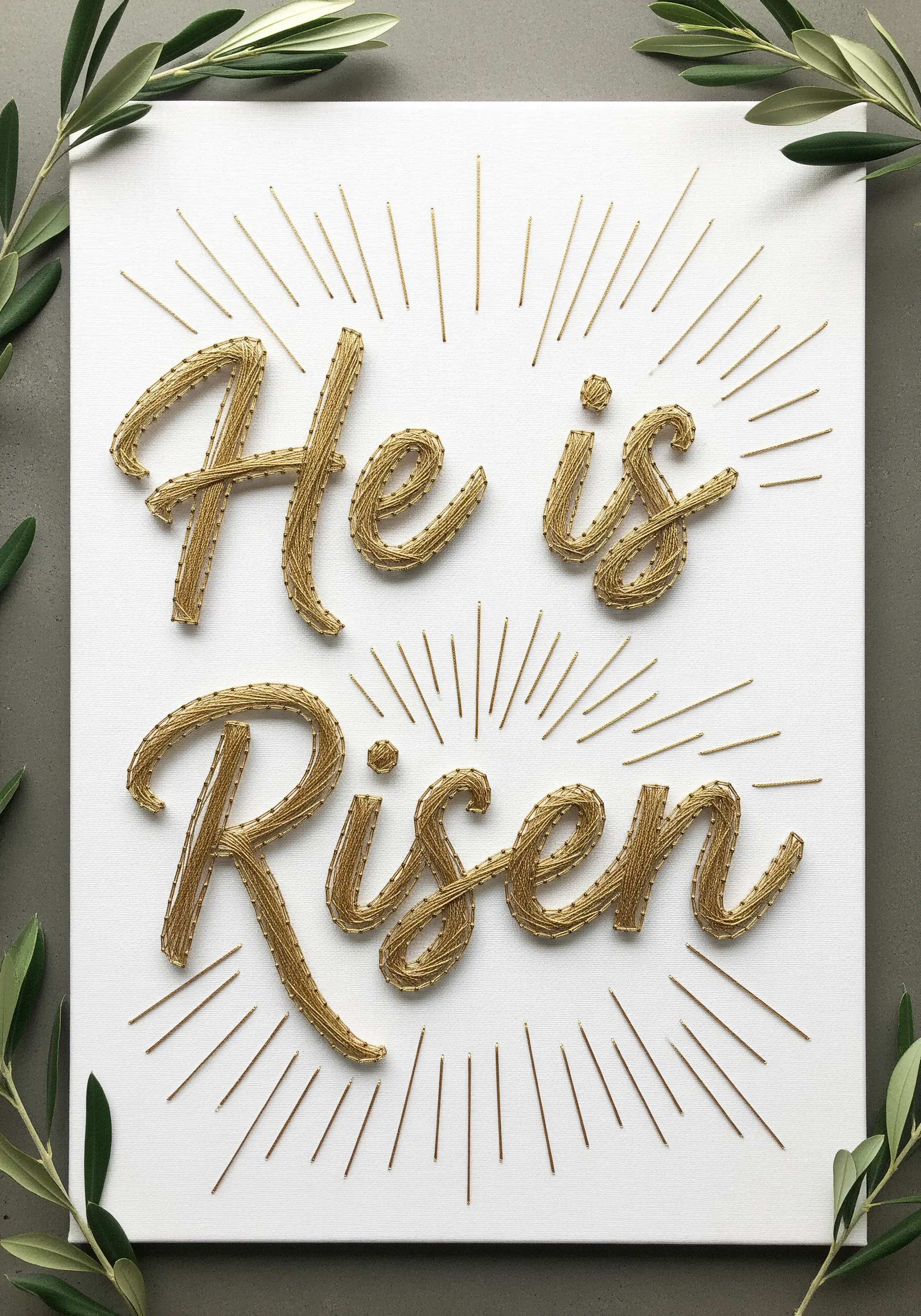 Gold three-dimensional string art lettering of 