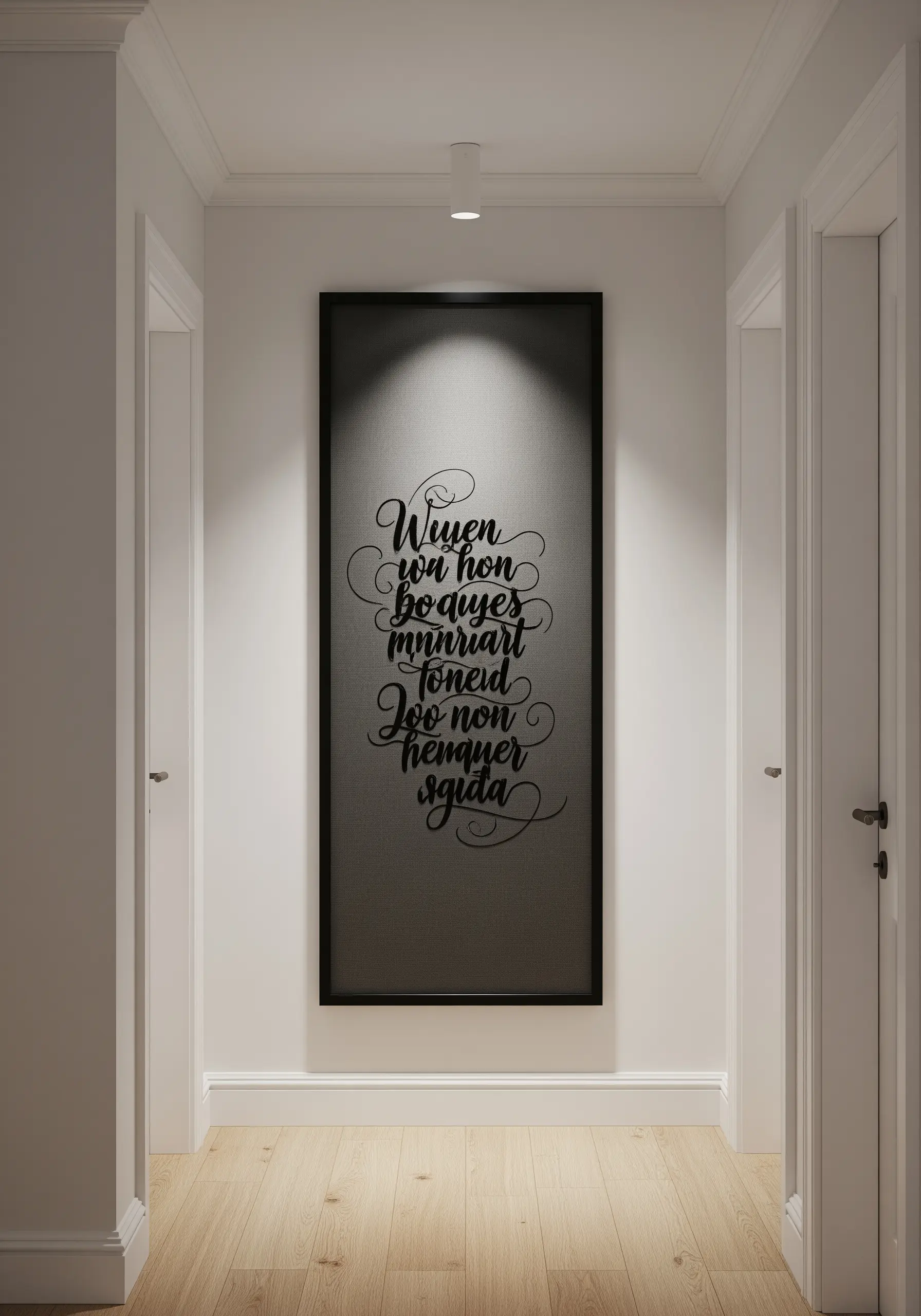 An elegant piece of calligraphy embroidery where the letters are filled with intricate patterns.