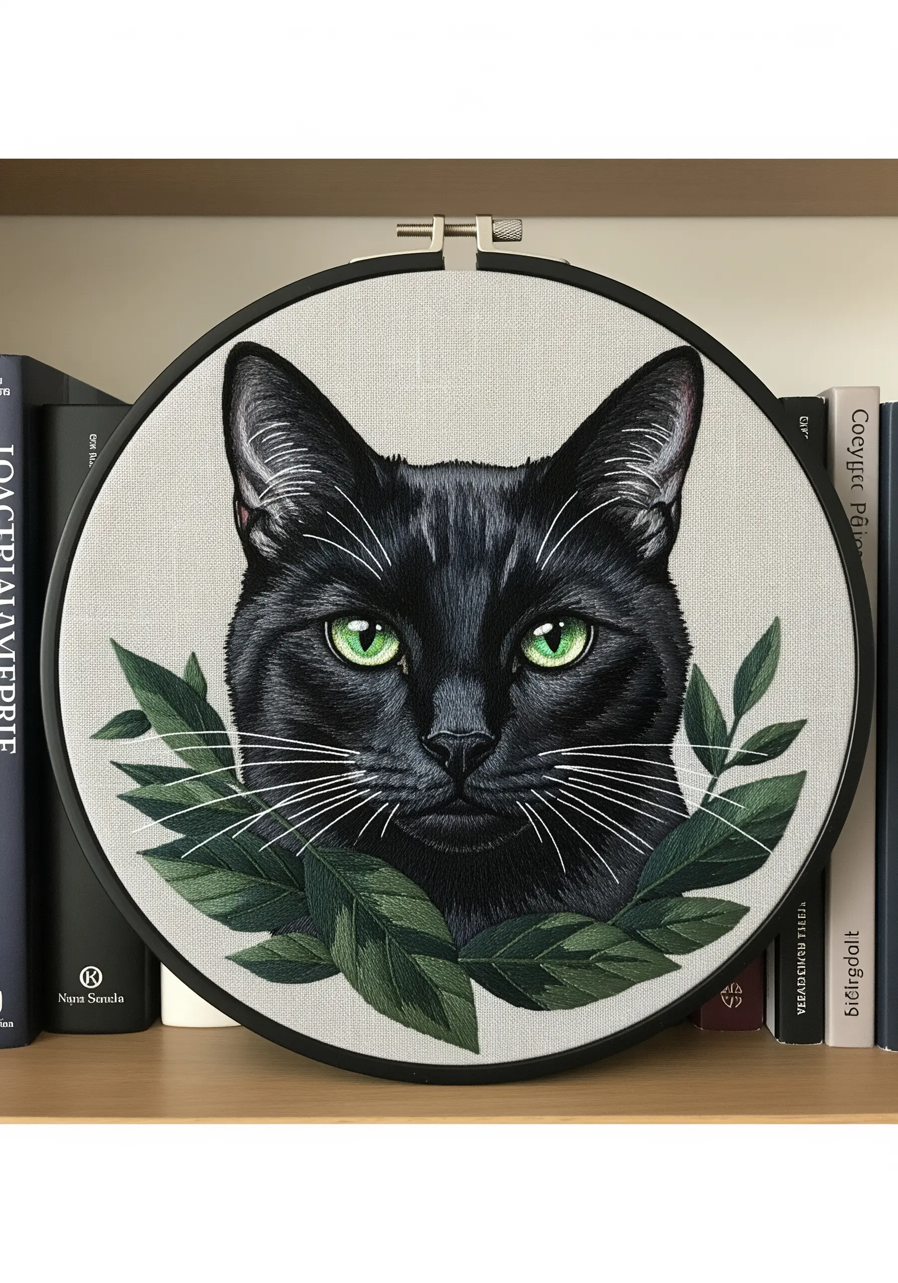 A realistic portrait of a black cat, using grays and blues to create depth in the fur.