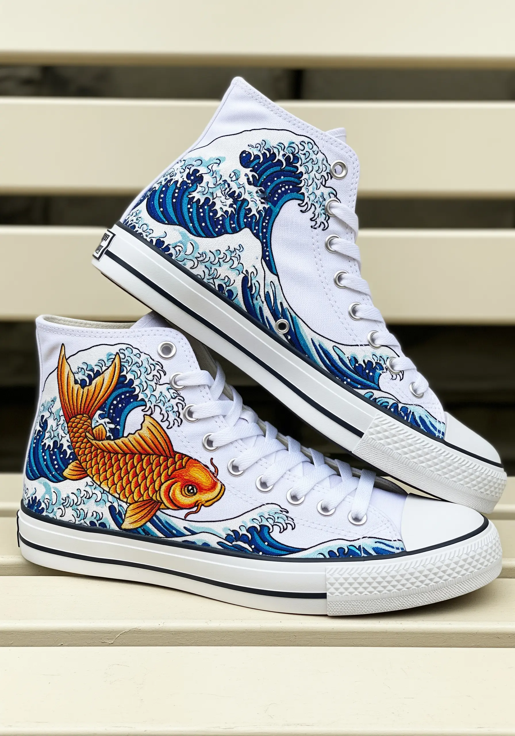 Custom high-top sneakers with detailed embroidery of 