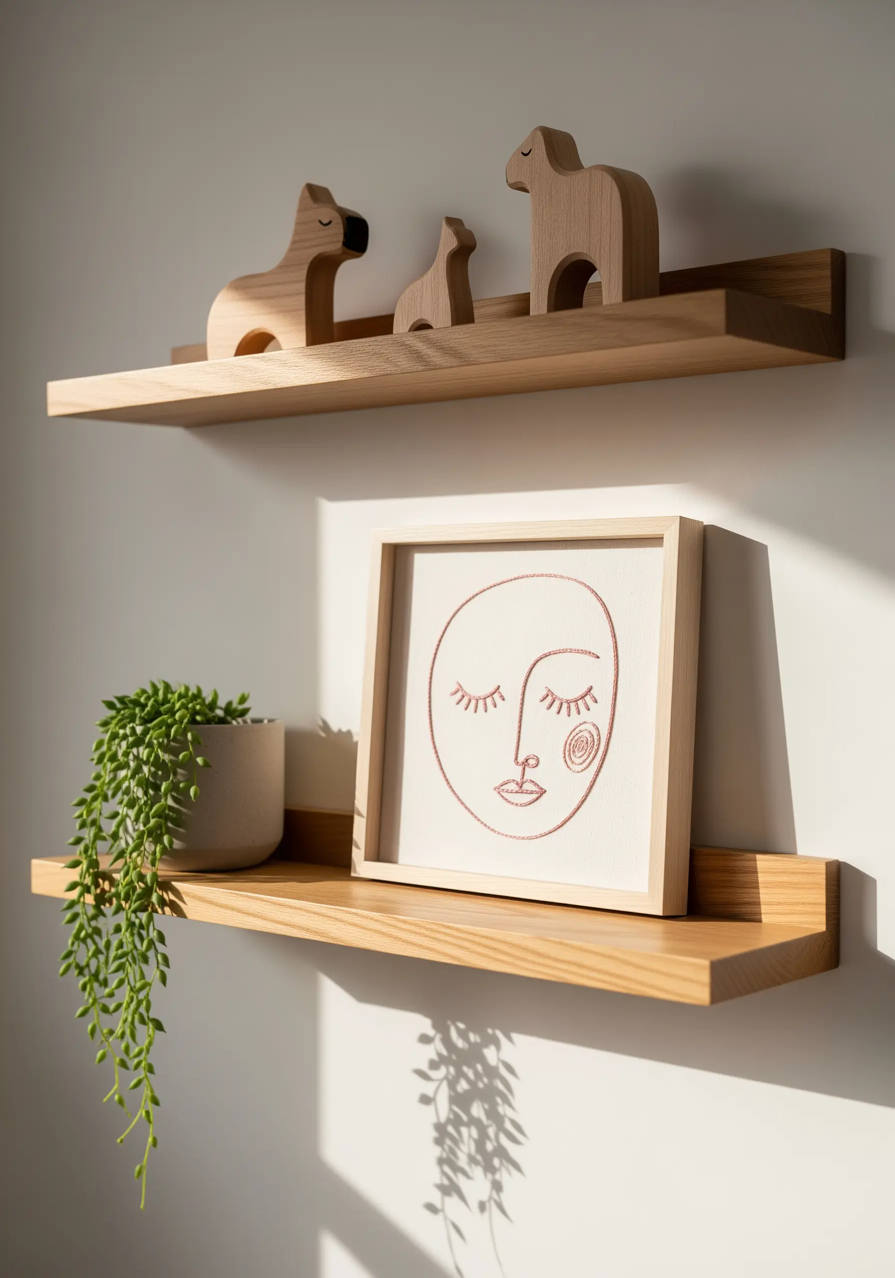 A simple line art face with closed eyes and a small terracotta spiral on the cheek.