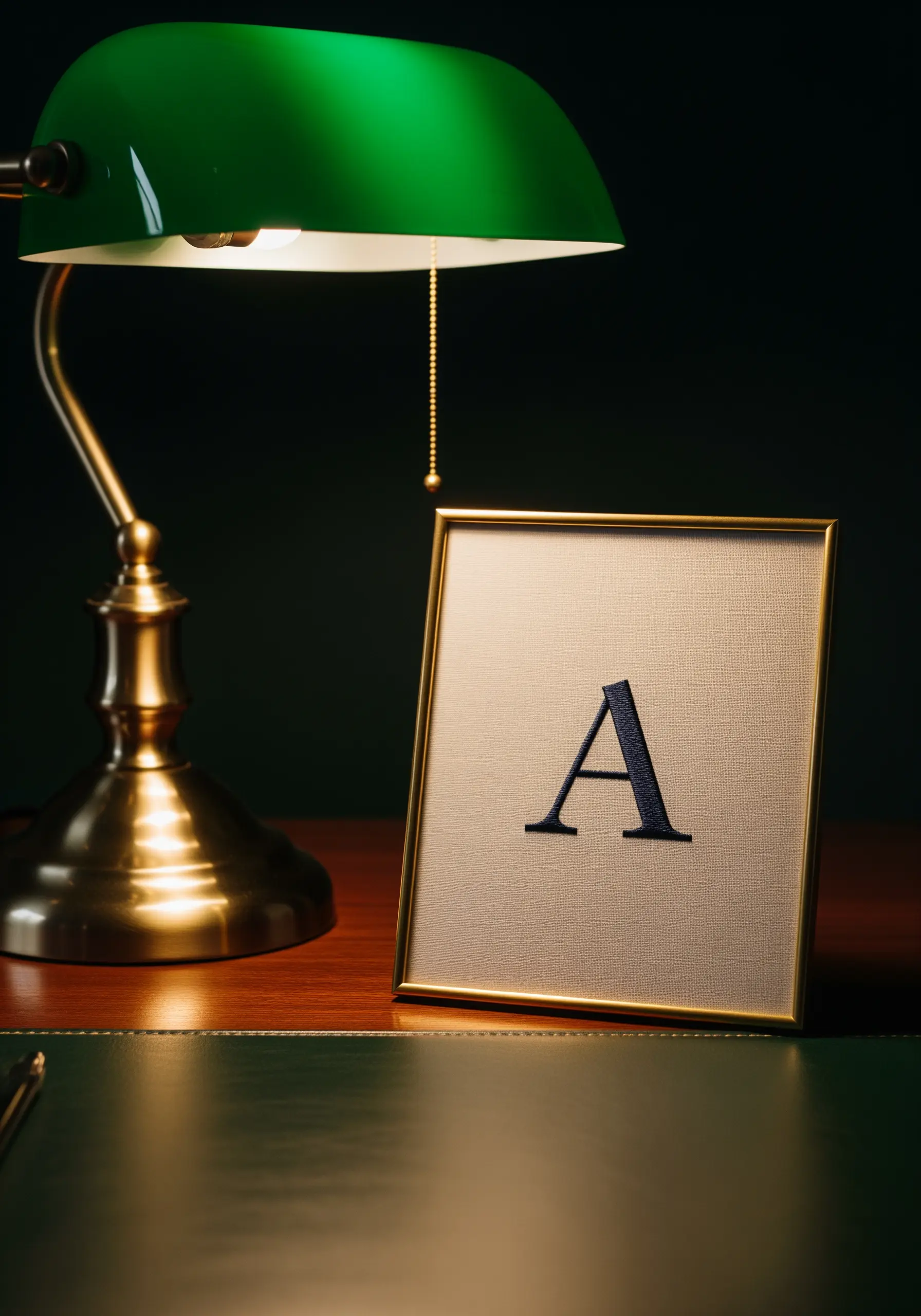 A classic serif 'A' monogram embroidered with a raised, padded satin stitch.