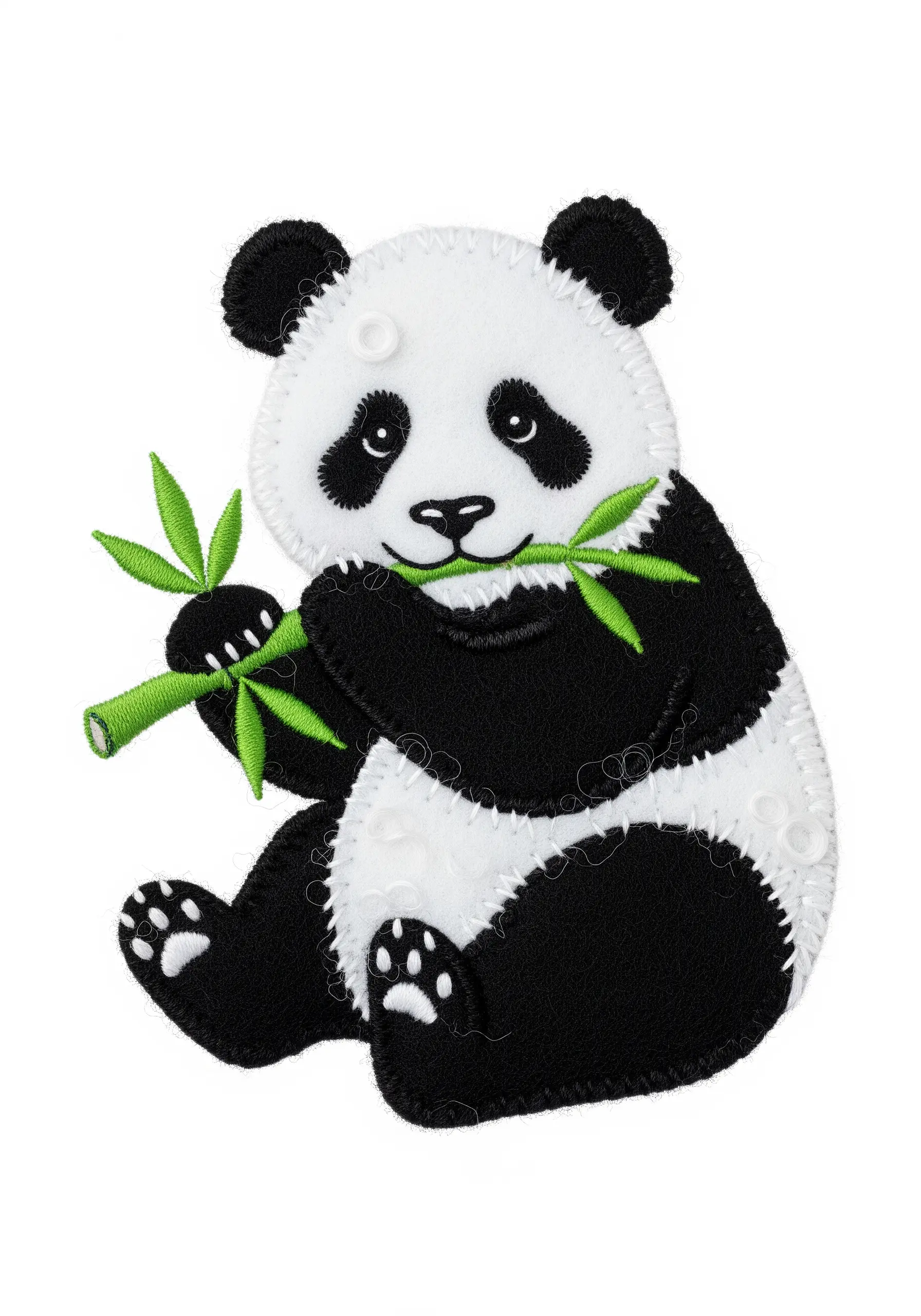 A panda patch made from layered black and white felt with minimal embroidery details.