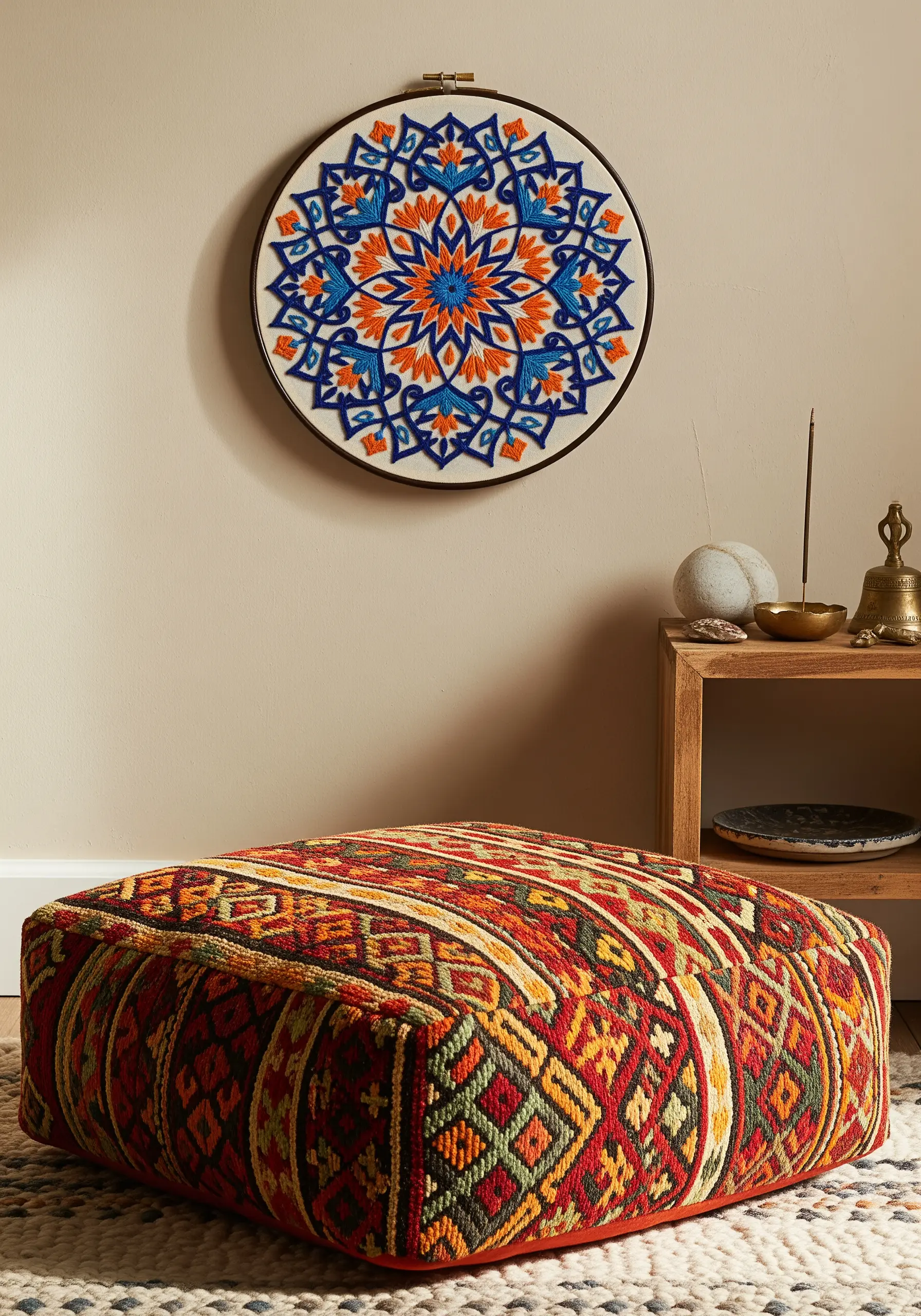 An intricate mandala with a vibrant blue and orange complementary color scheme.