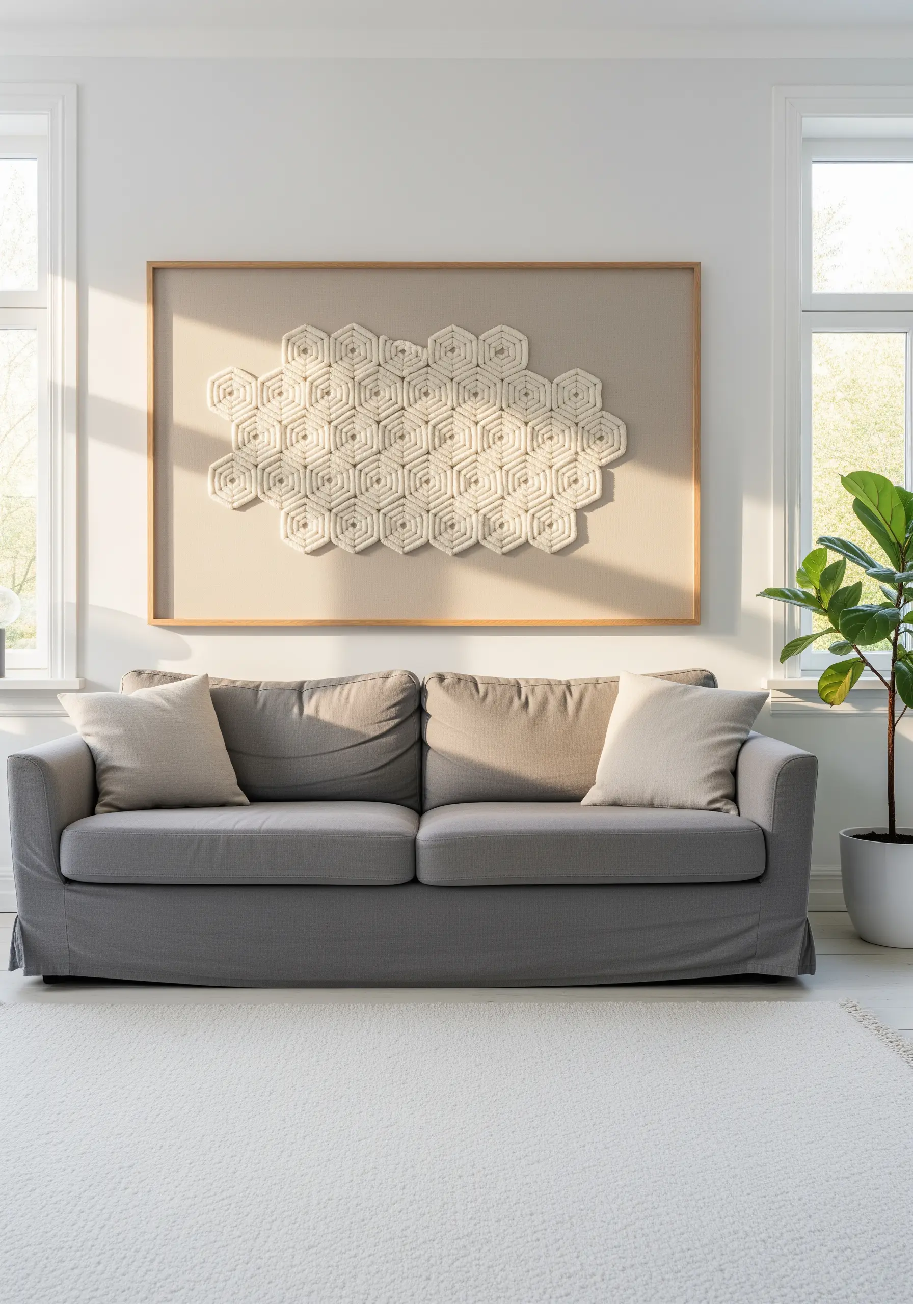 Close-up of three-dimensional padded satin stitch in a honeycomb pattern.