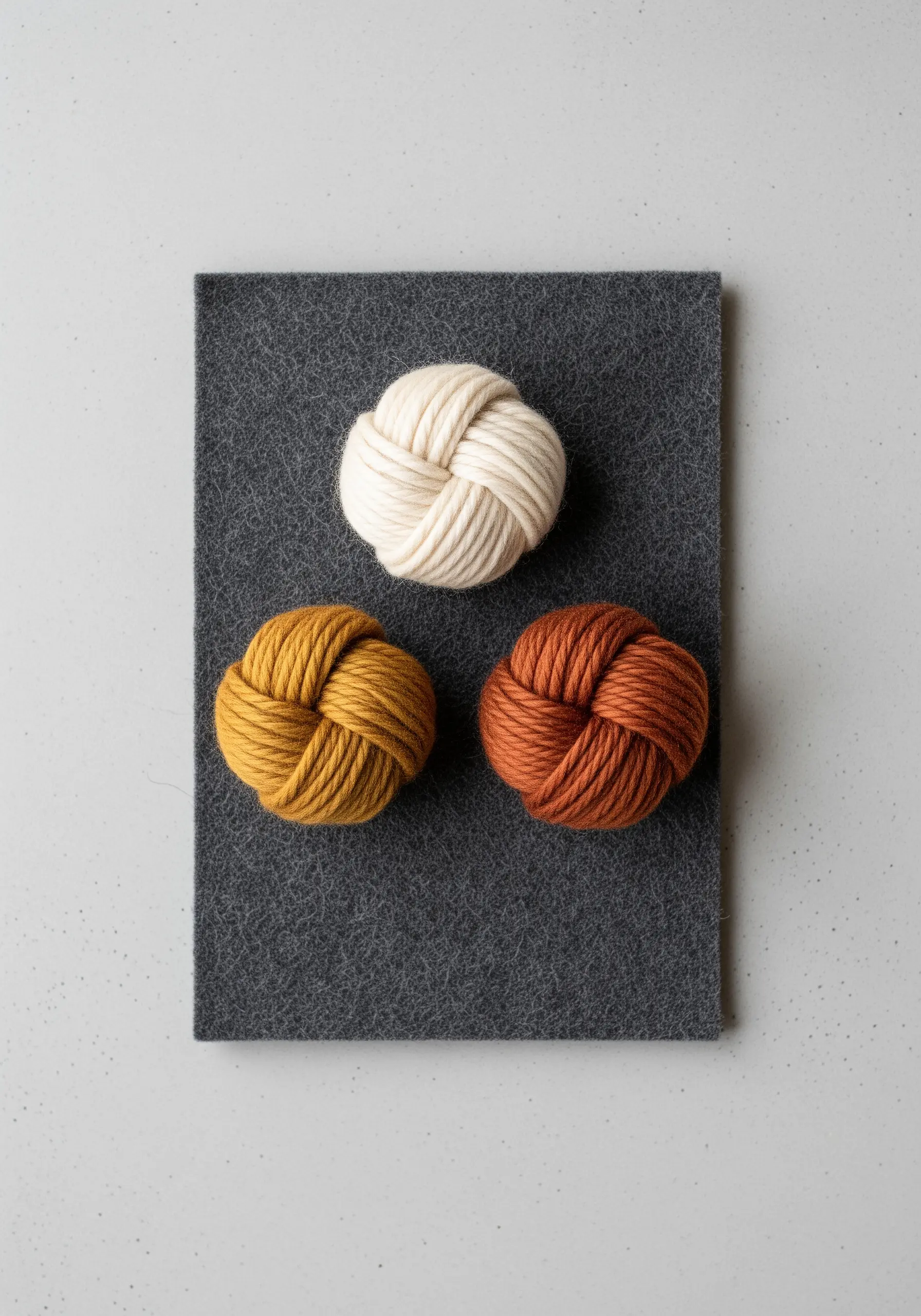 Three-dimensional woven knots made from thick yarn in neutral colors.