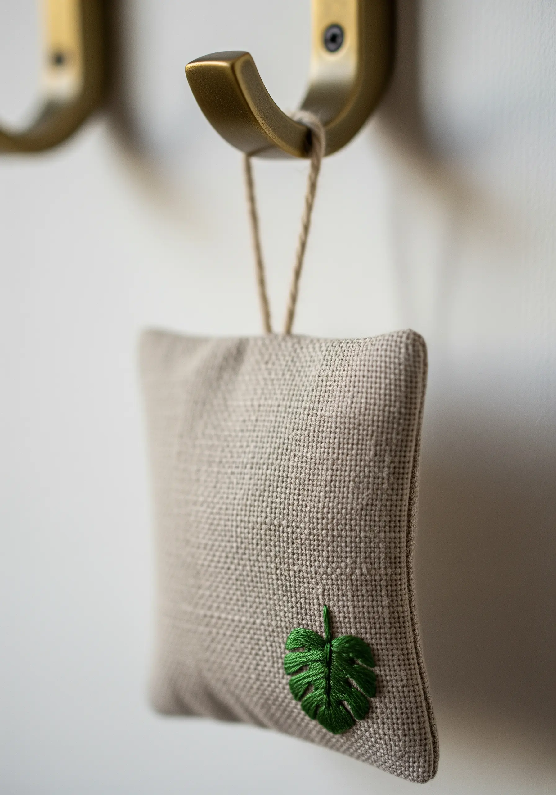 A single green monstera leaf with satin stitches angled to show texture.