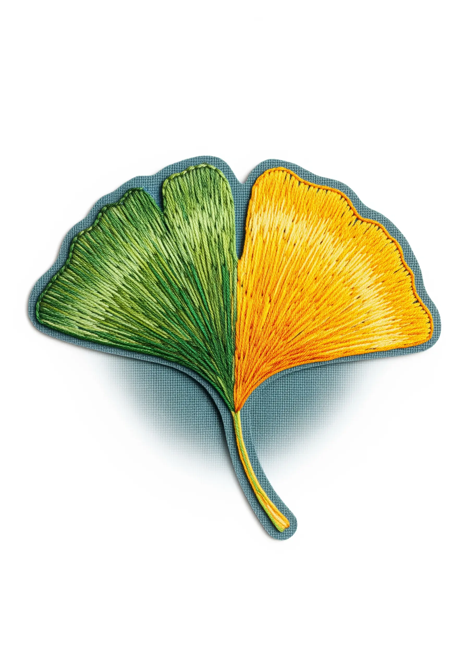 A finished ginkgo leaf embroidered patch with a clean, stitched border.