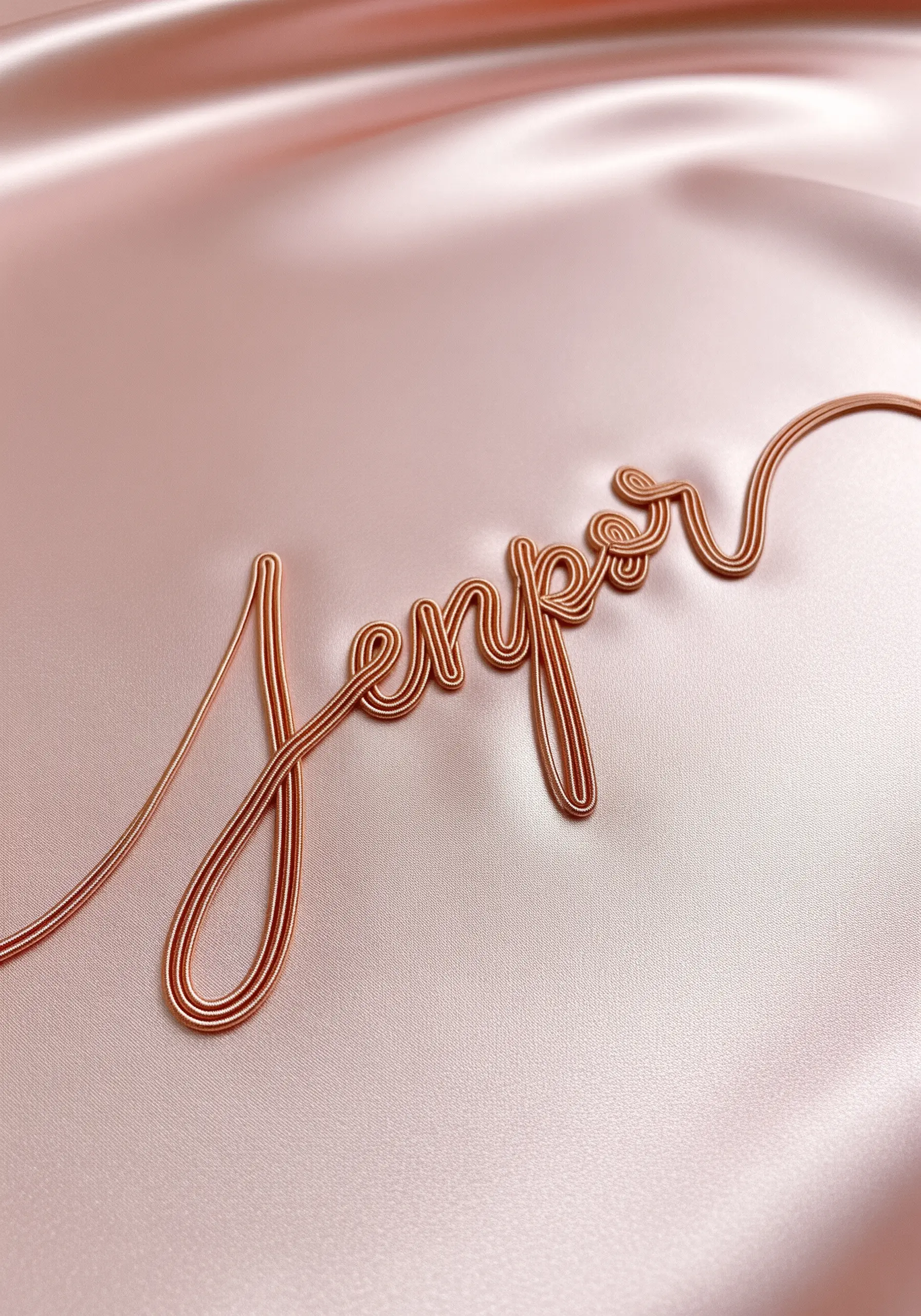 The name 'Jenpor' written in cursive with copper metallic thread wrapped around a wire.