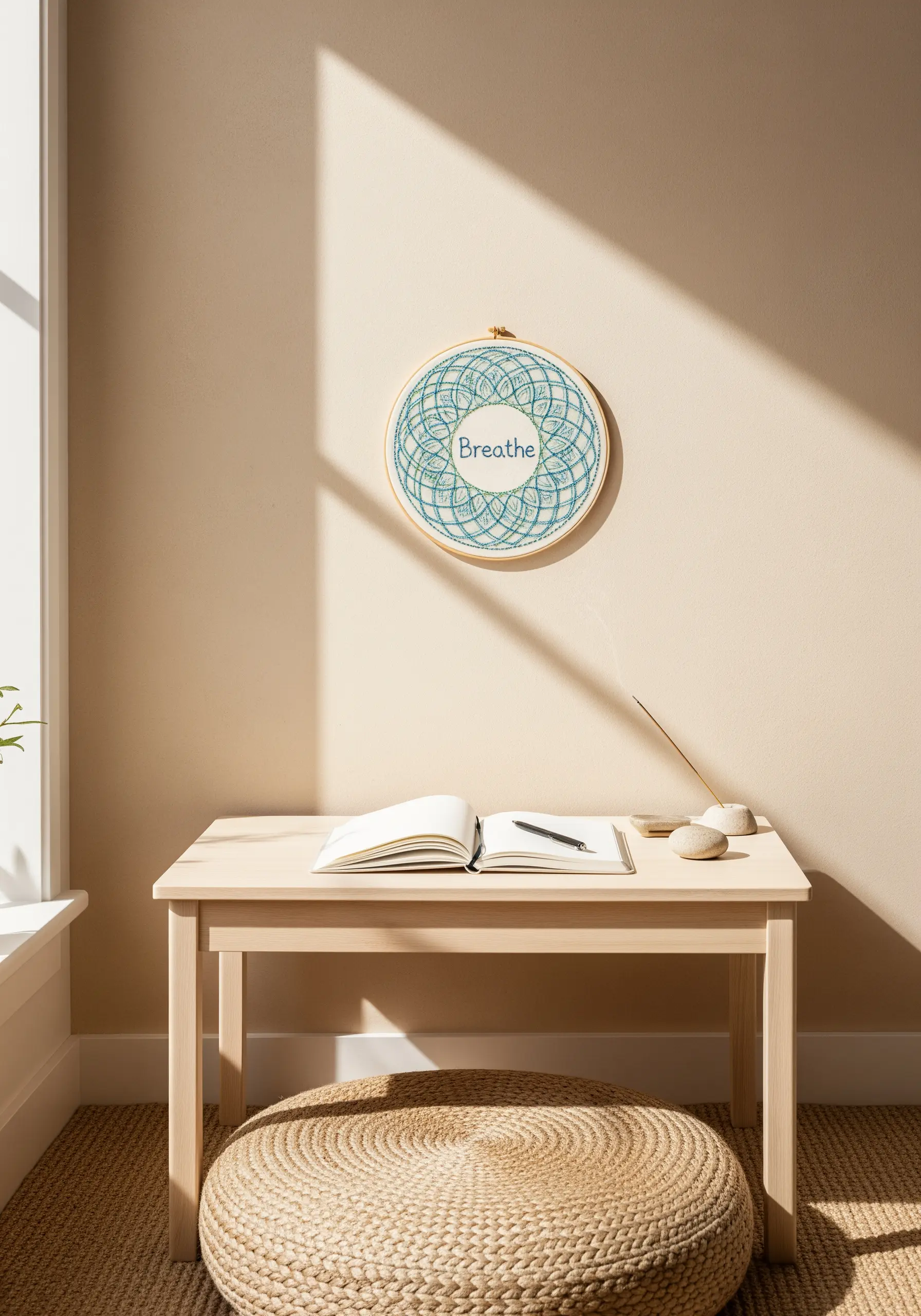 An aqua-colored mandala with the word