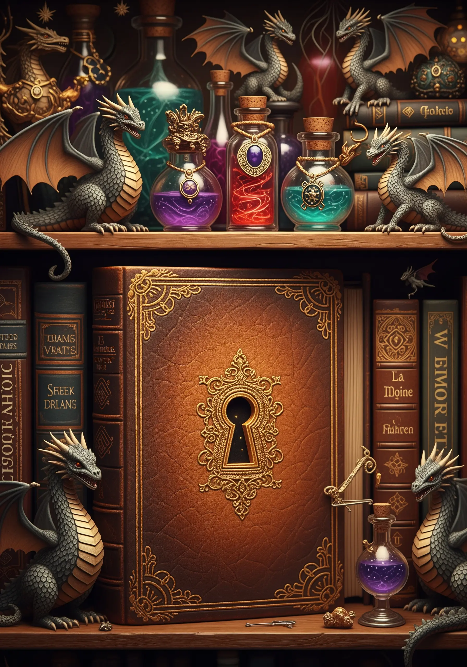 A fantasy book cover with ornate goldwork-style details and a keyhole motif.