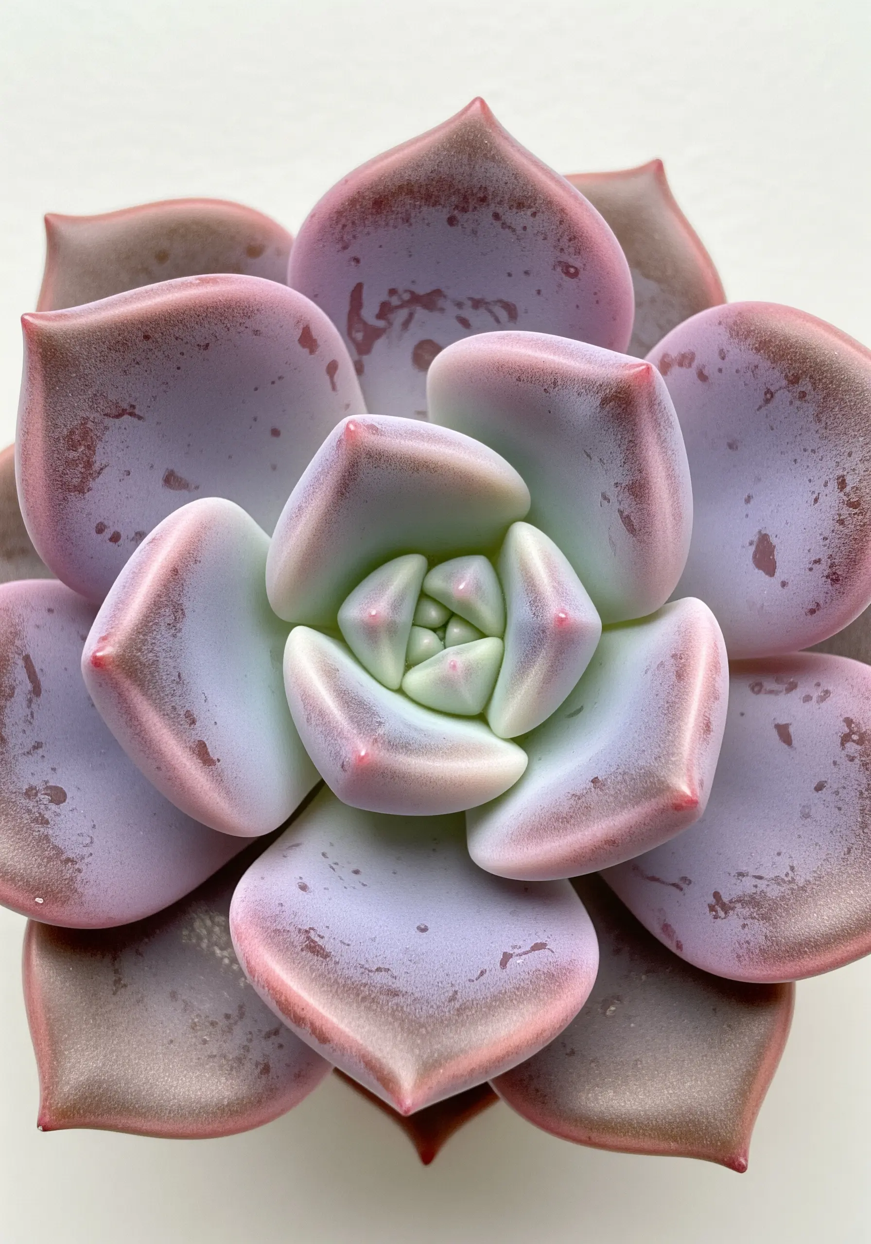 A succulent with fleshy, purple-tipped petals, inspiring a padded stitch technique.