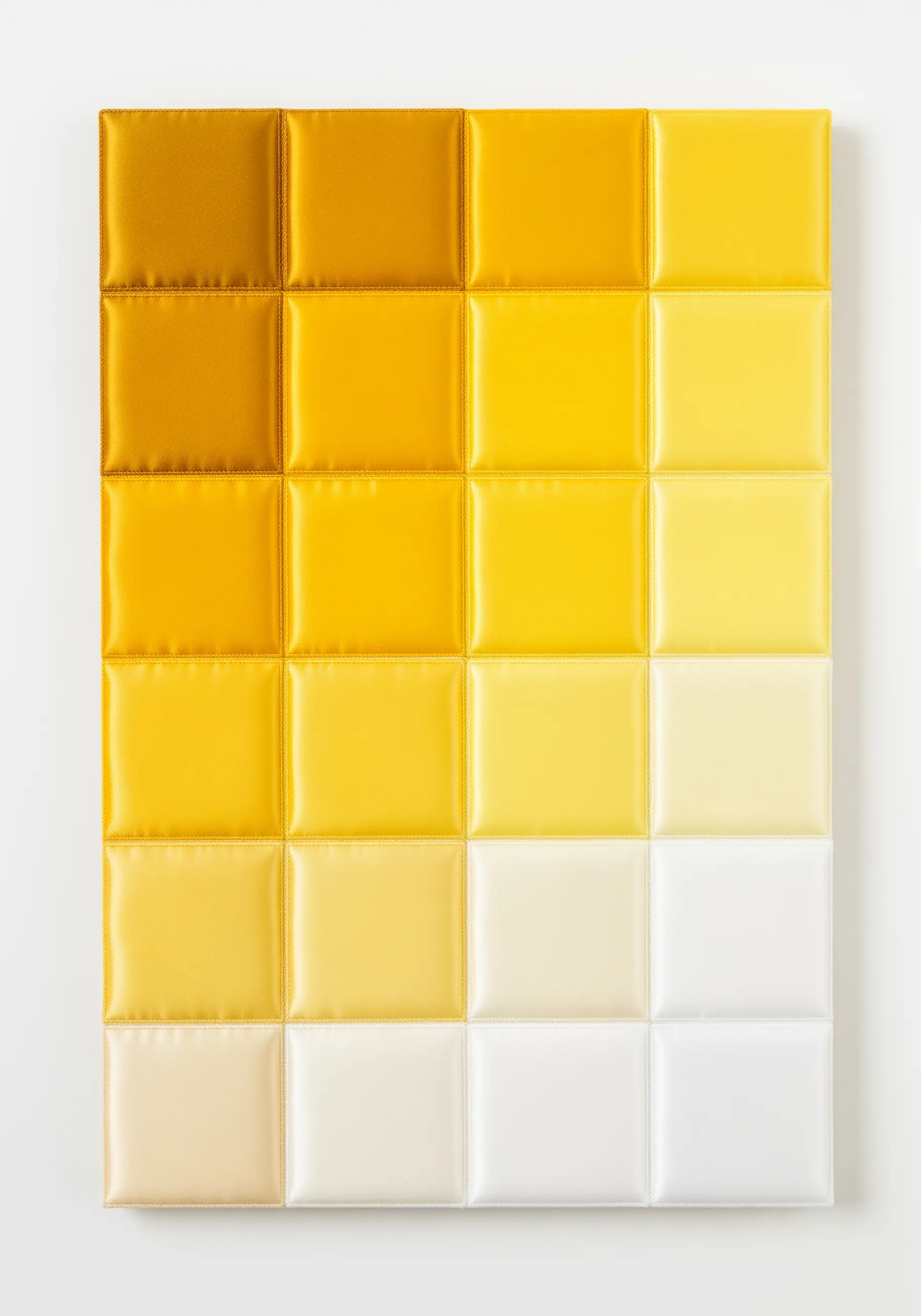 A grid of 3D padded squares in a color gradient from dark gold to white.