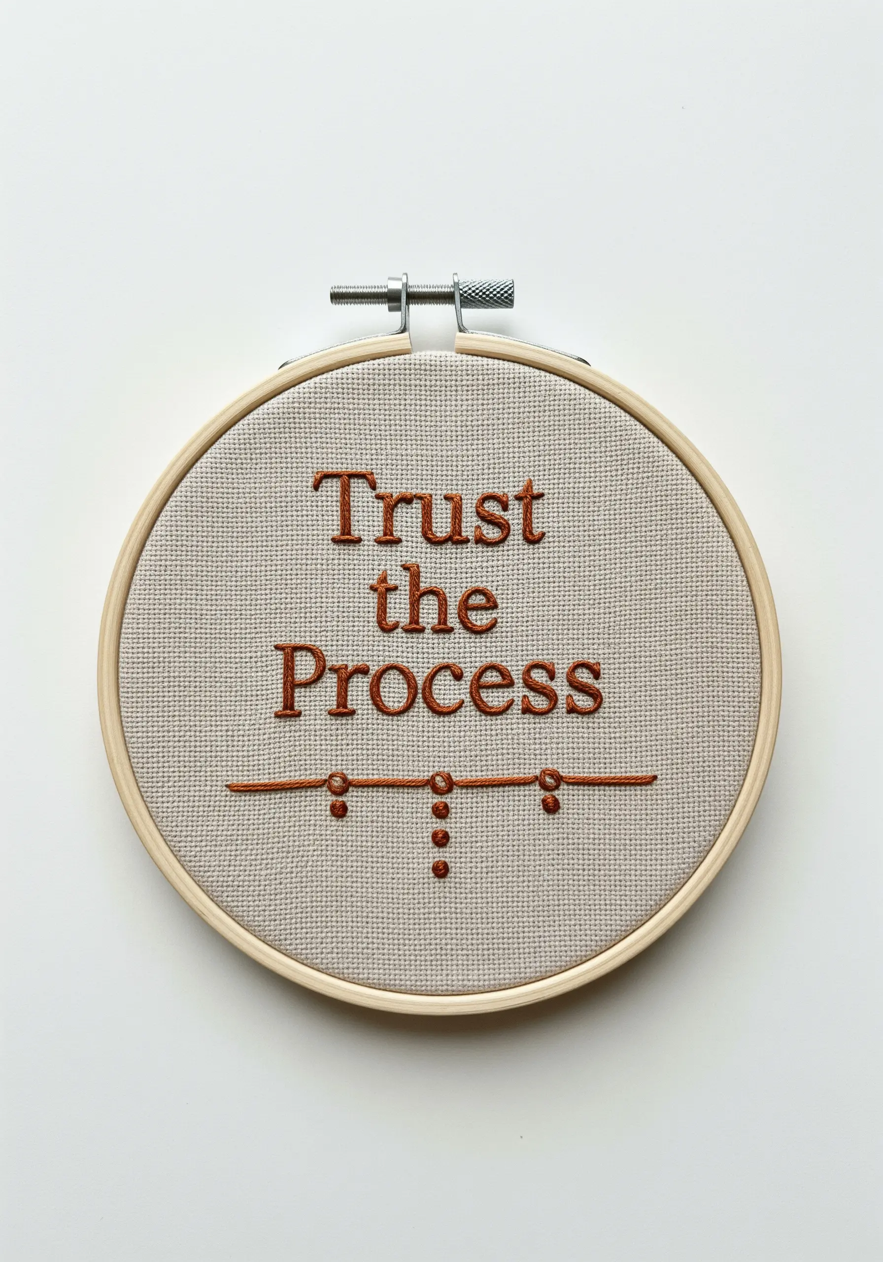 'Trust the Process' quote with an abstract line and French knot timeline below.