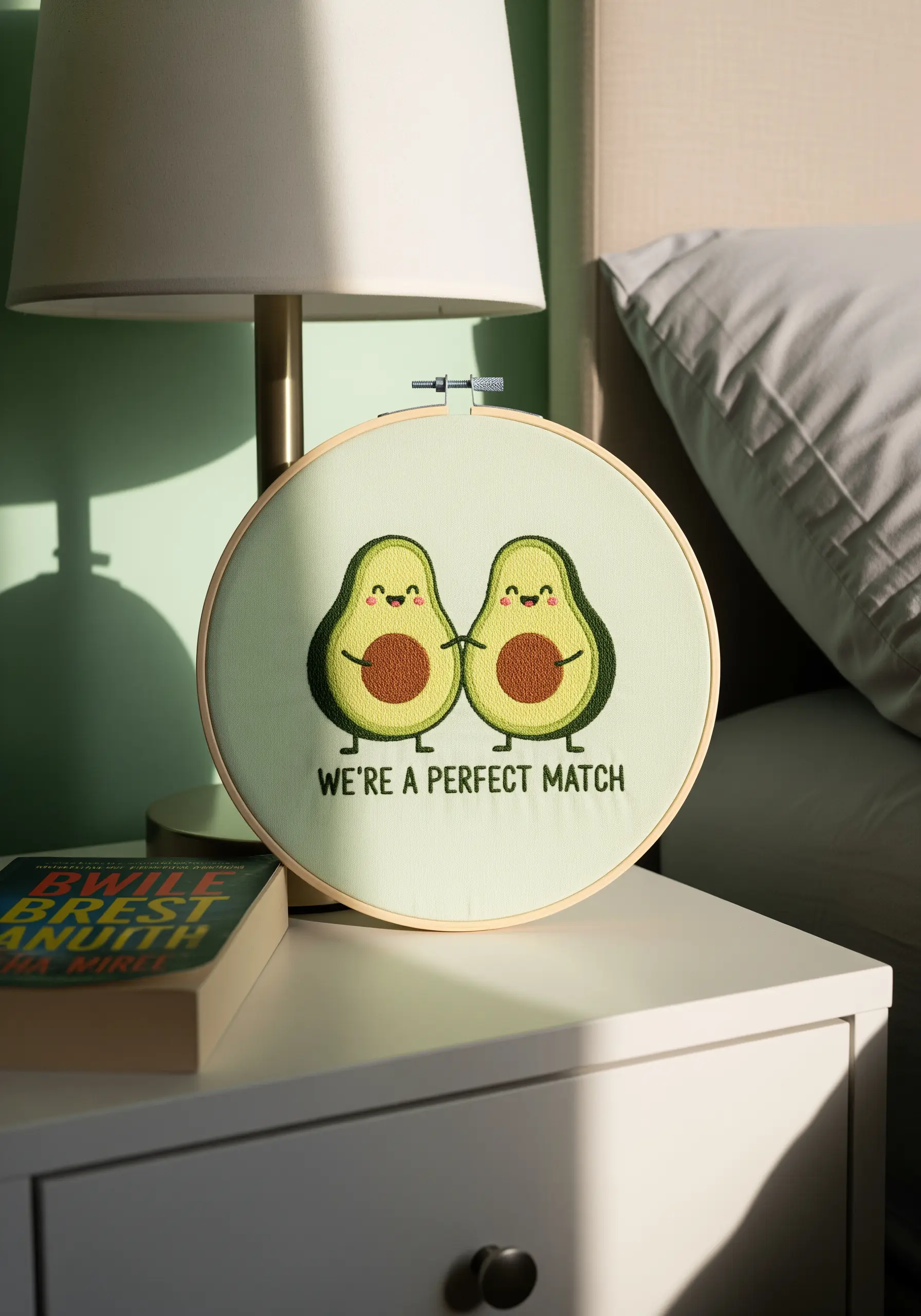 Two smiling avocados holding hands with the text 'We're a perfect match'.