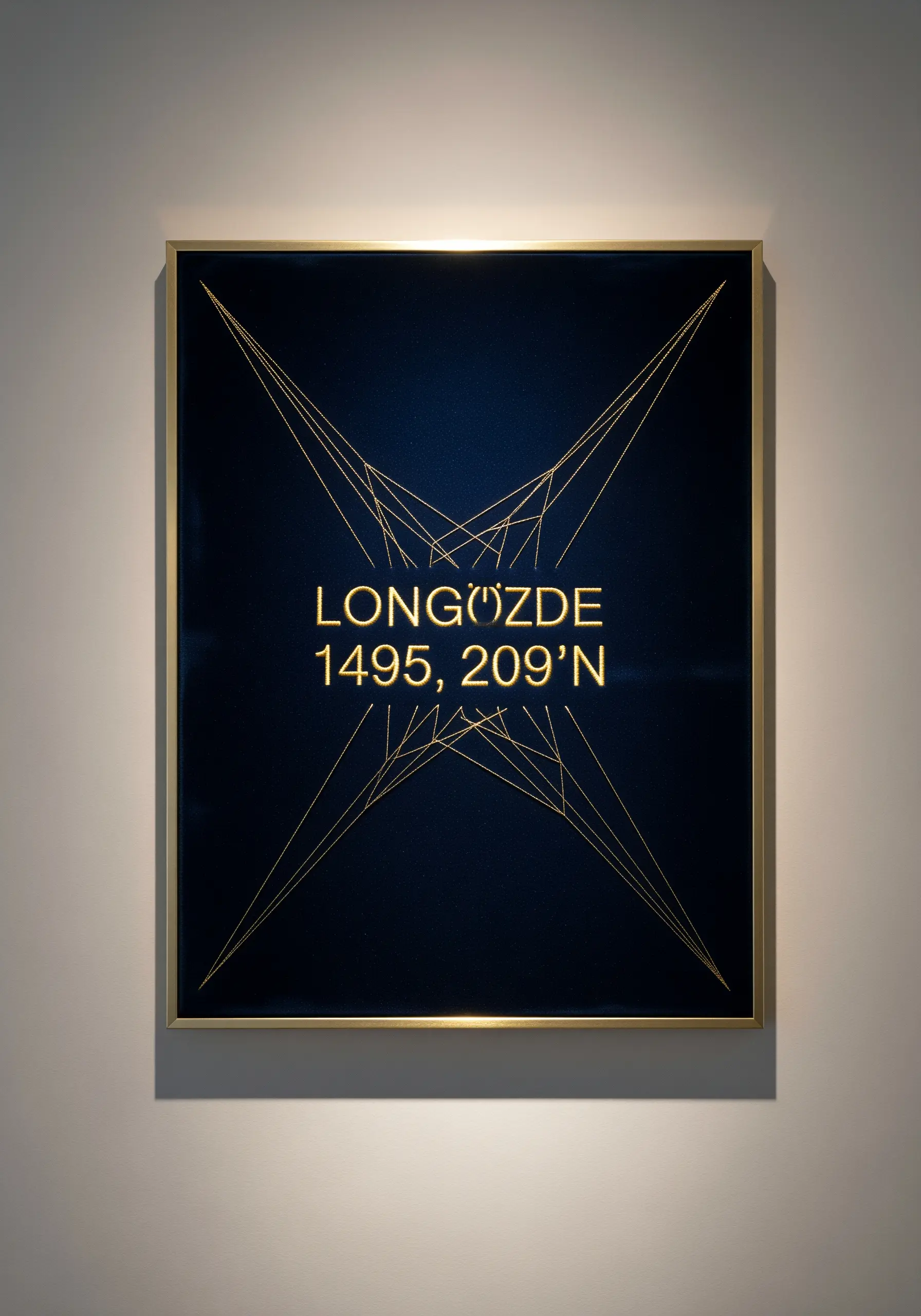 Gold thread coordinates on dark blue velvet fabric