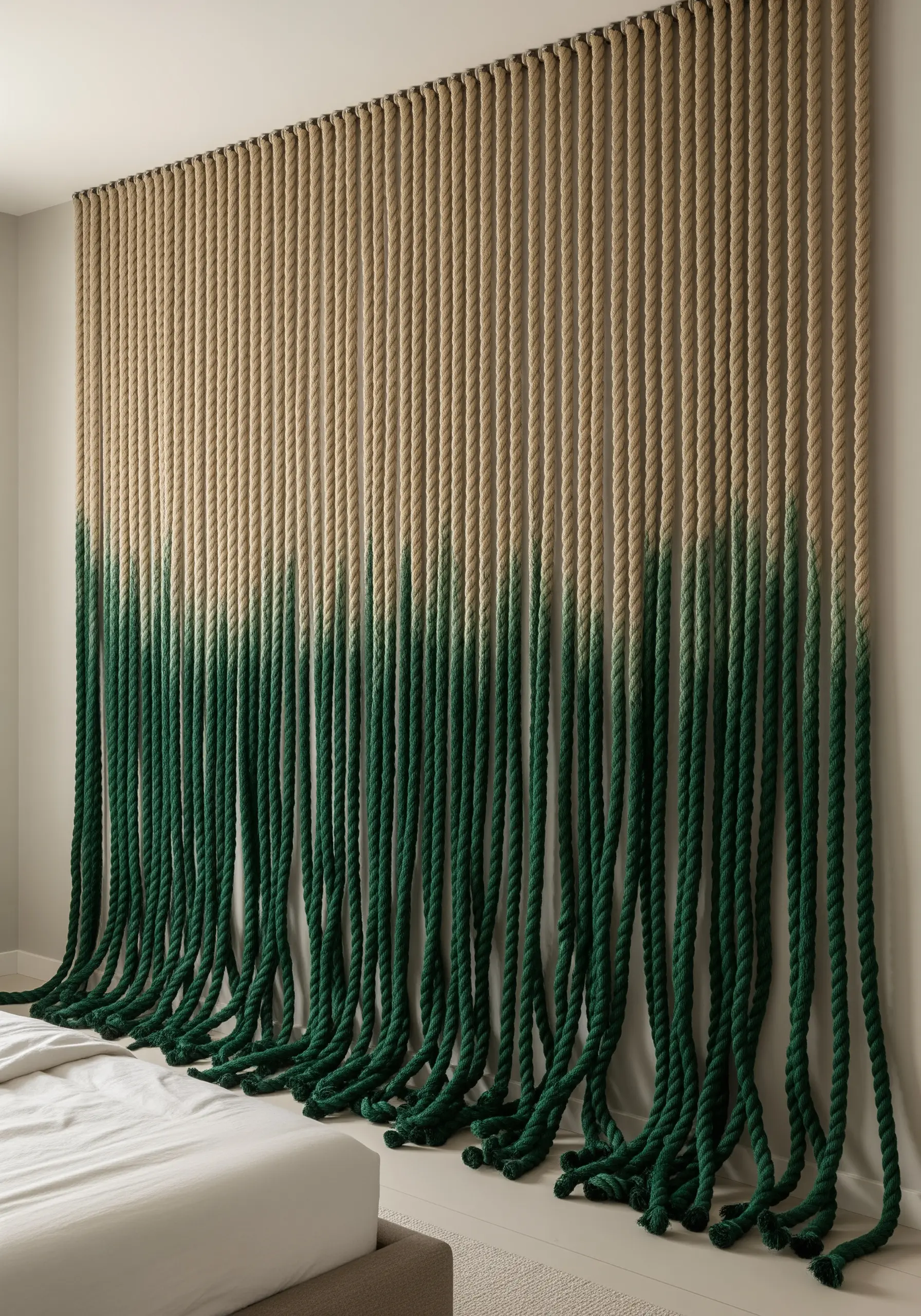 Wall of ropes dip-dyed green at the bottom