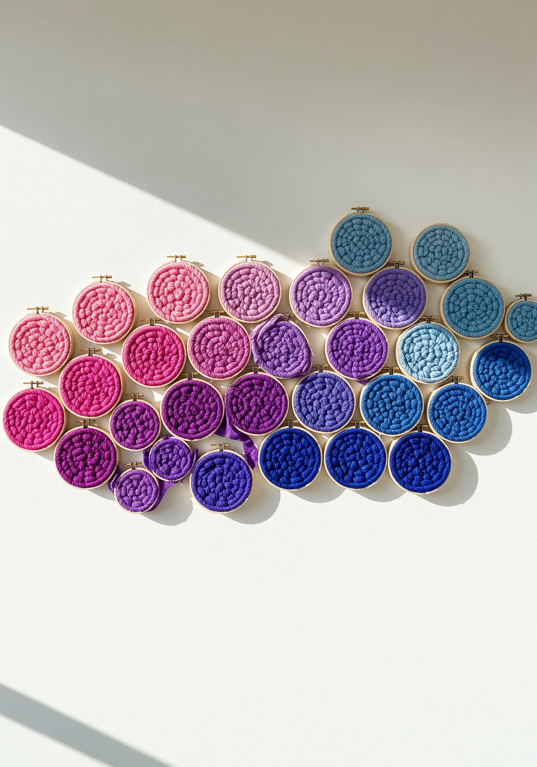 Gradient French knot embroidery filling circular hoops