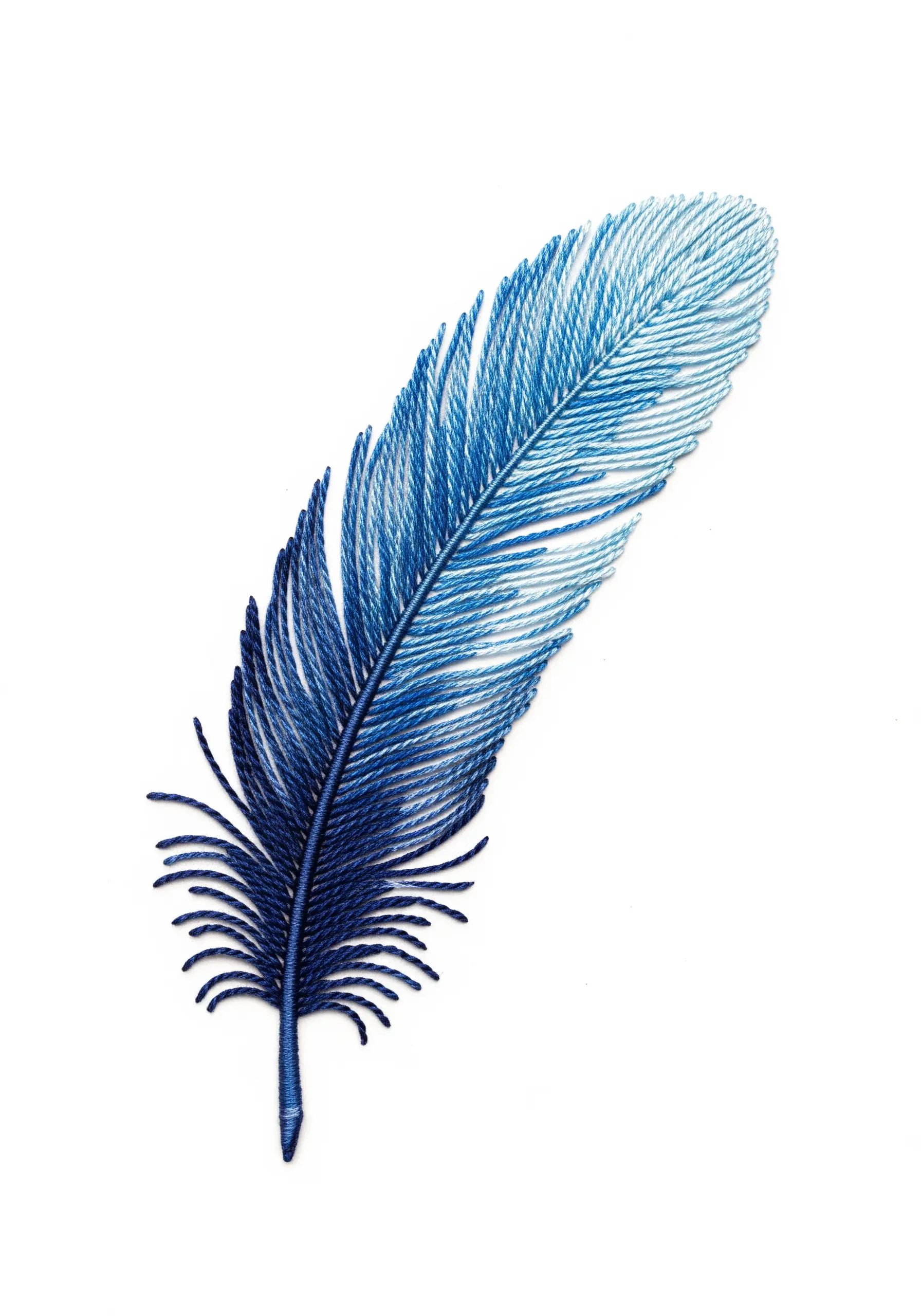 Blue feather embroidery showing gradient color blending techniques