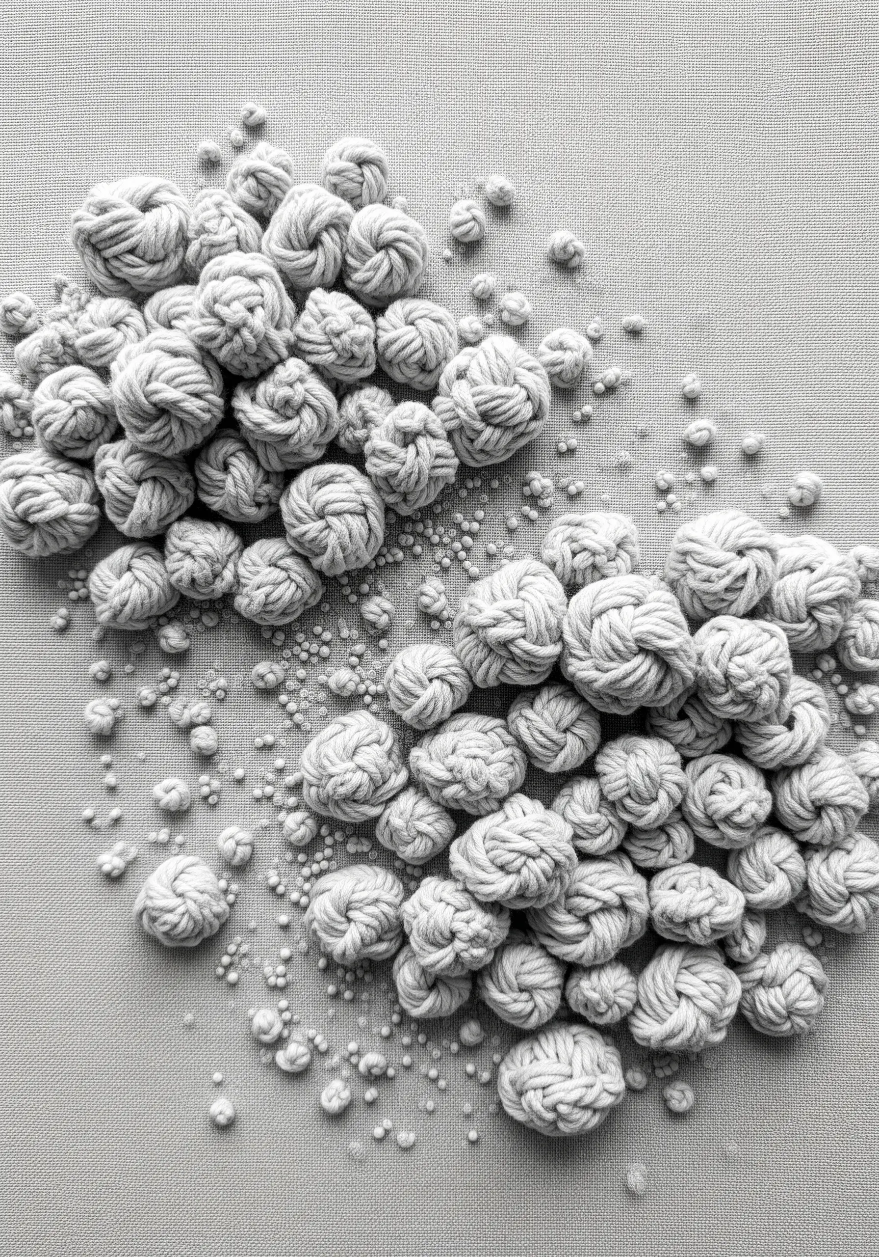 Dense clusters of white knots of varying sizes create a tactile, pebbly surface.