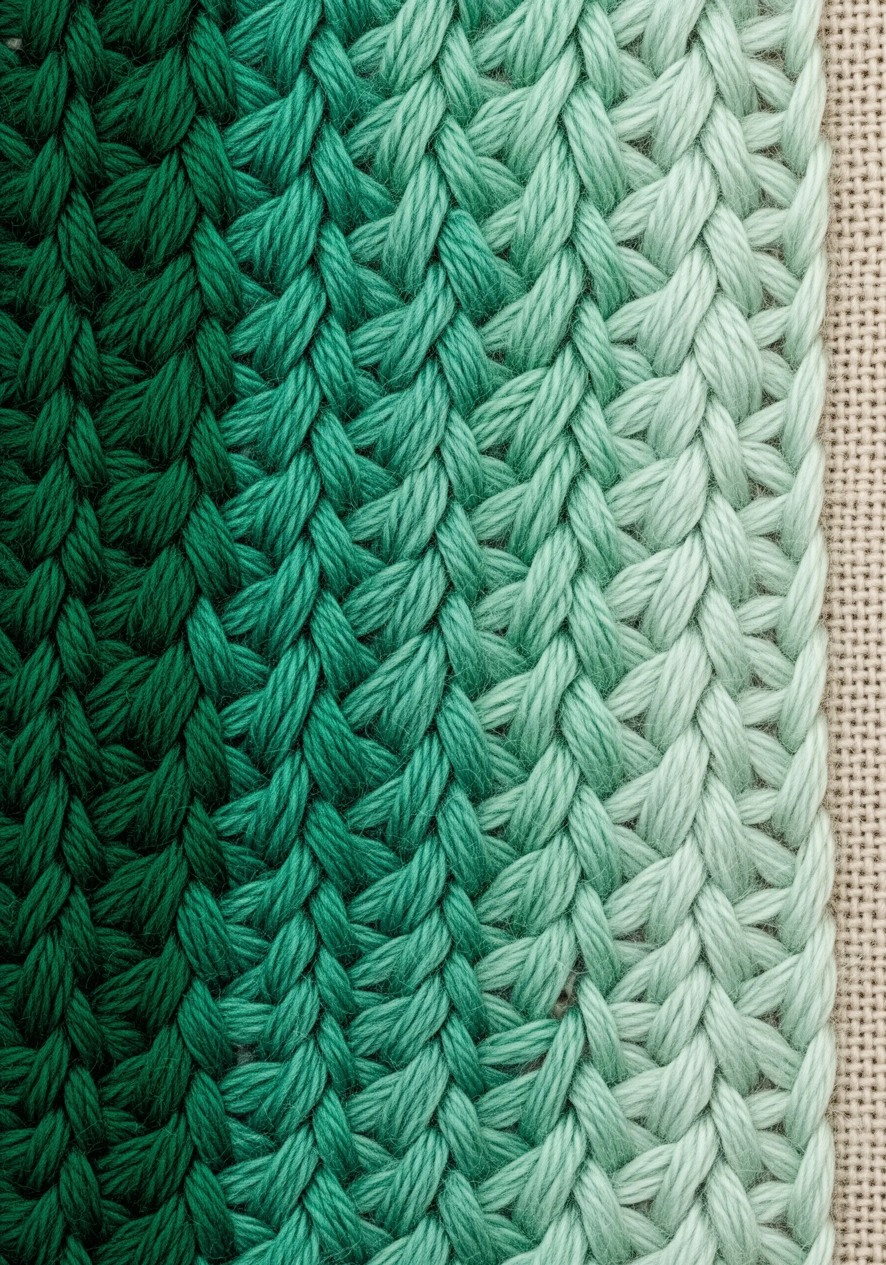 Close up of green gradient heavy chain stitch texture