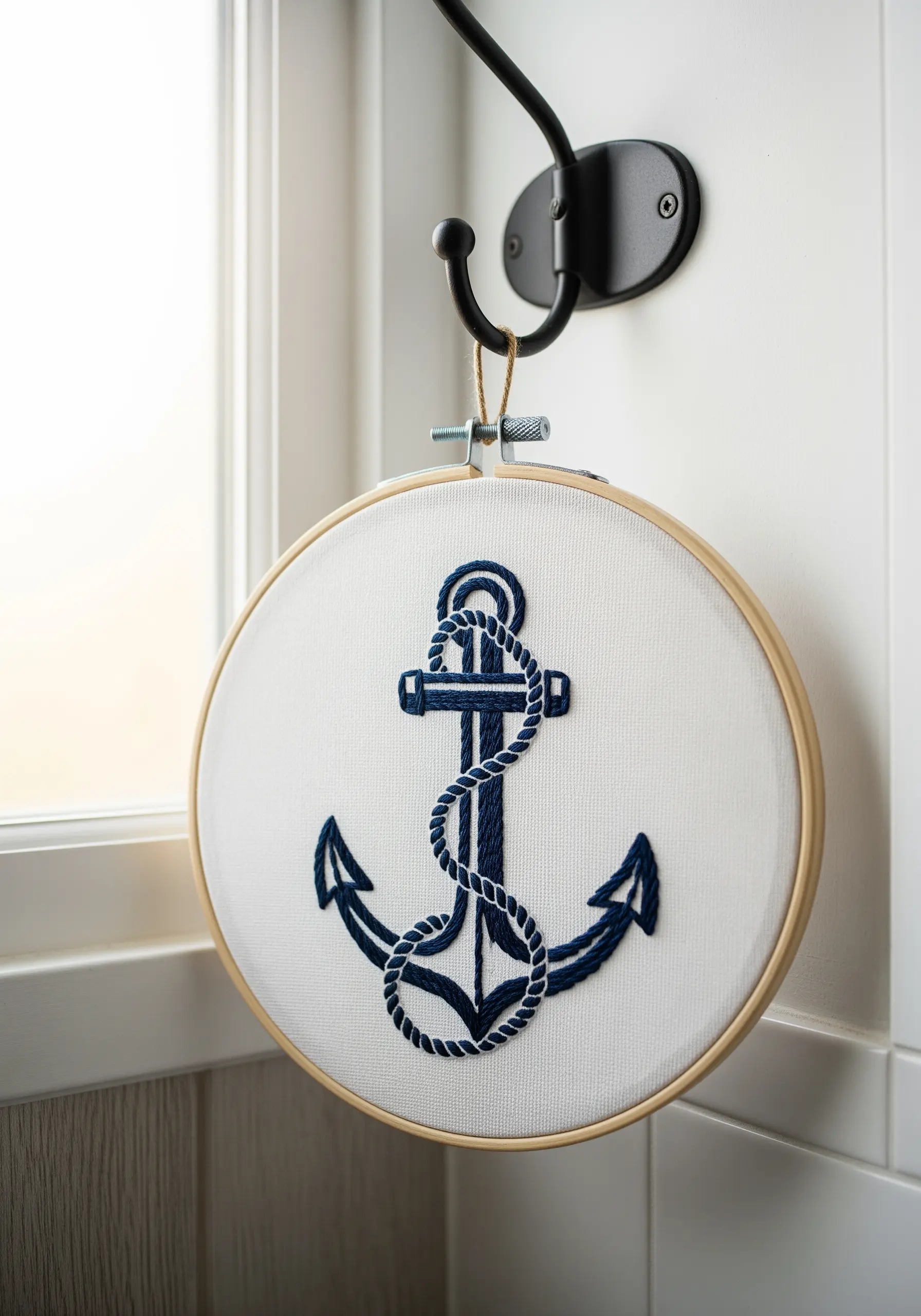 Navy blue anchor embroidery with rope detail