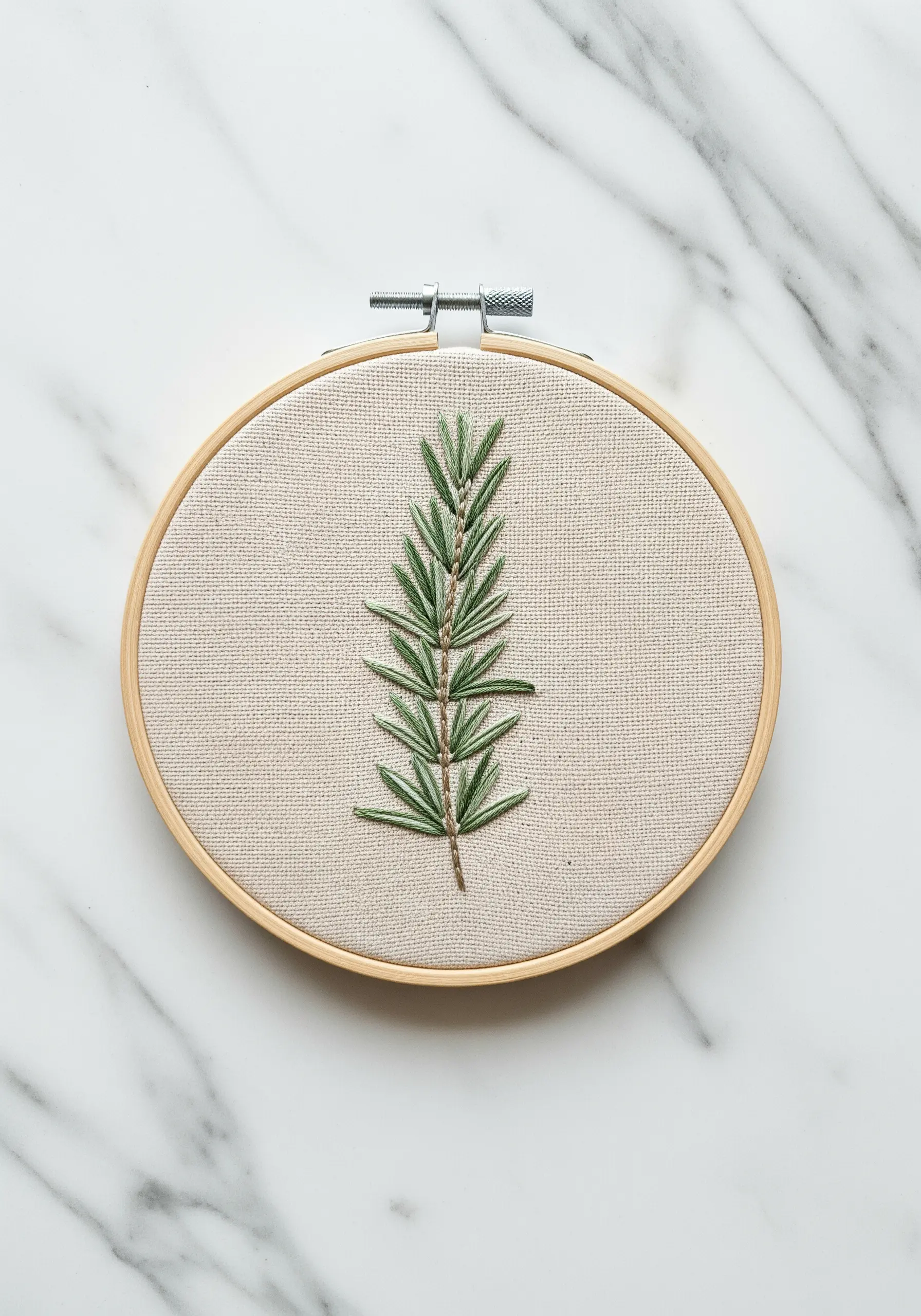 Realistic rosemary embroidery with two-tone green leaves