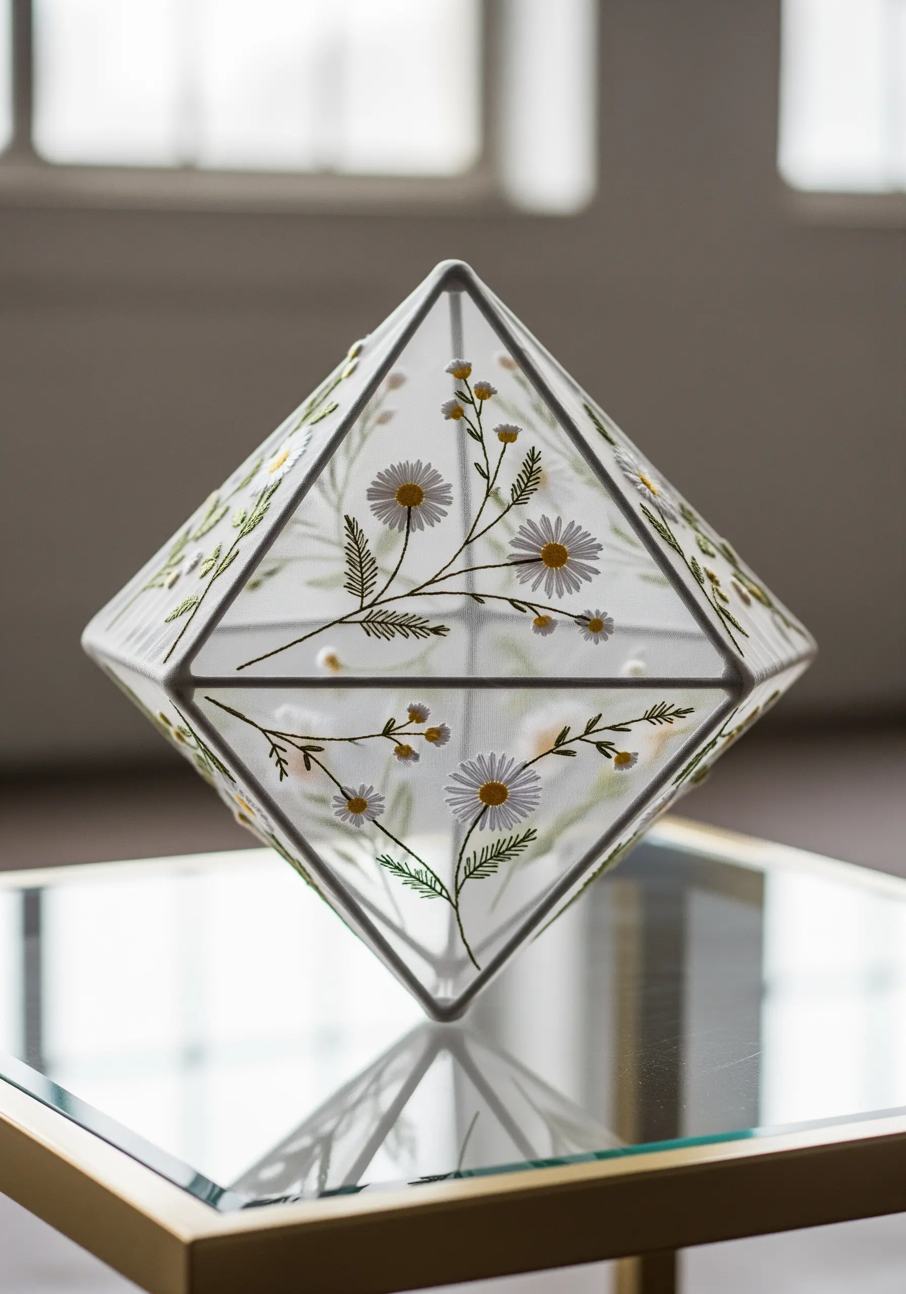 Geometric frame with sheer floral embroidery