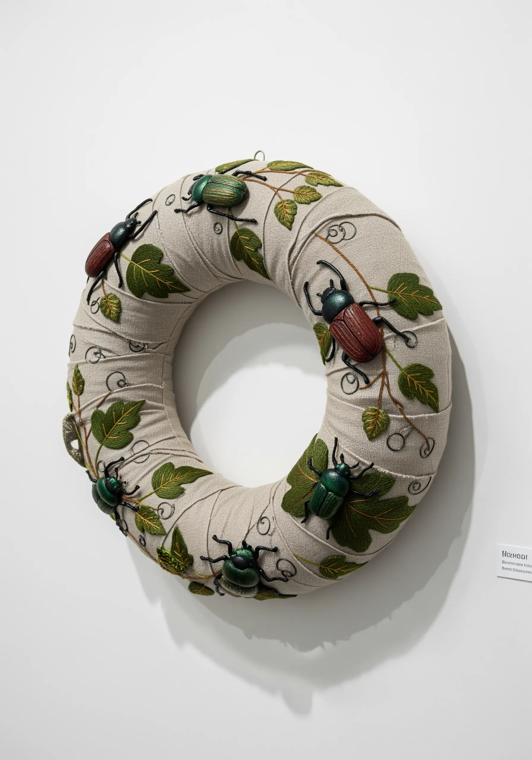 Wreath with 3D embroidered beetles