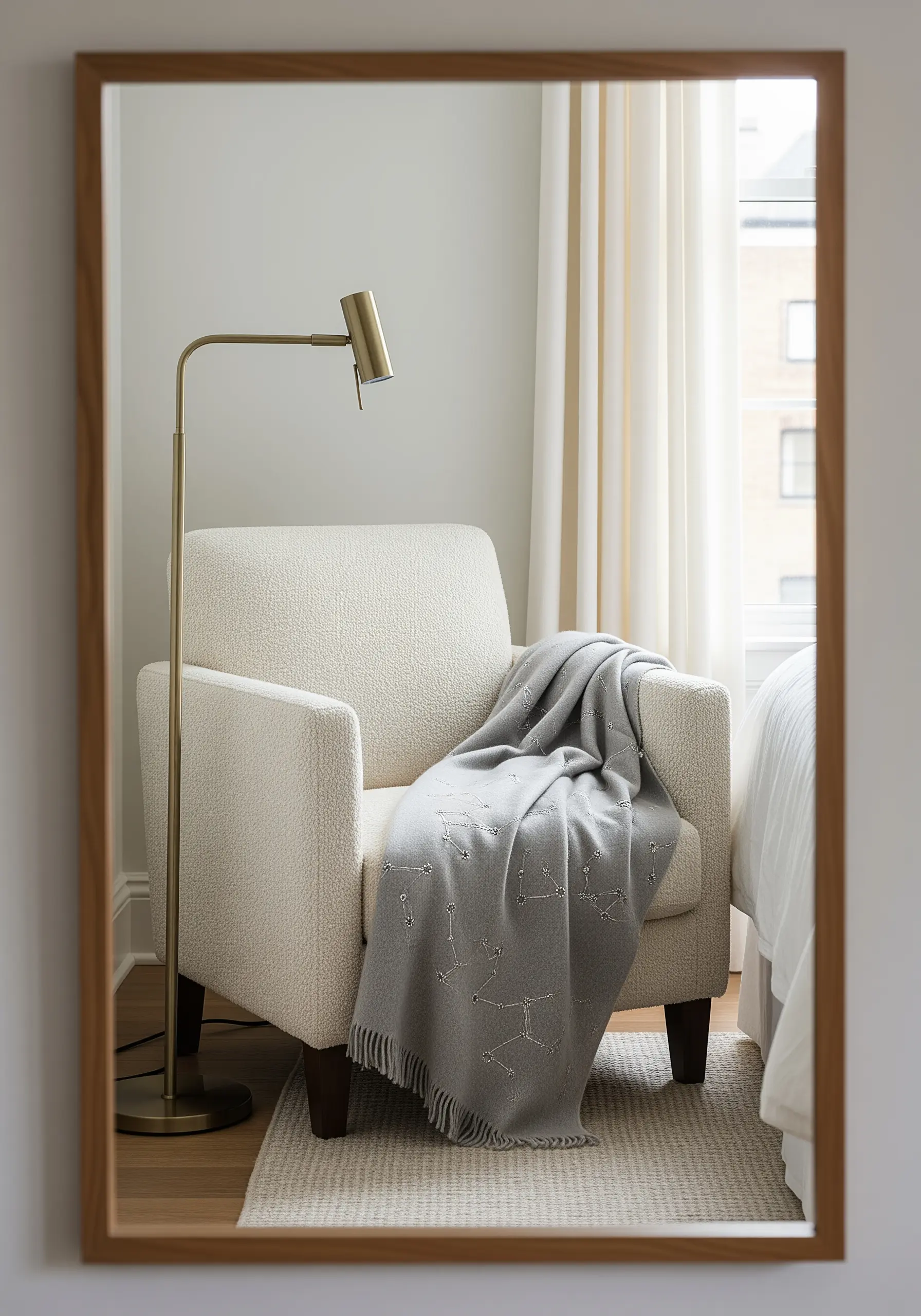 A soft grey throw blanket embroidered with delicate white constellation patterns.