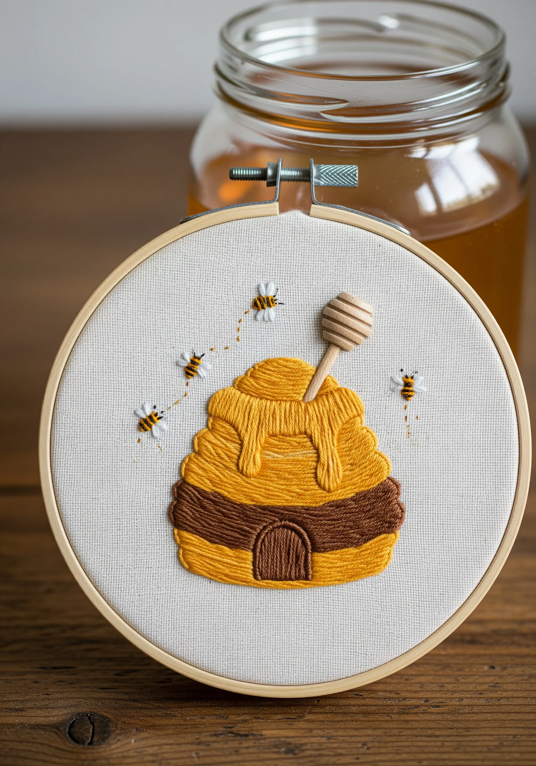 Beehive embroidery using bullion knots for texture