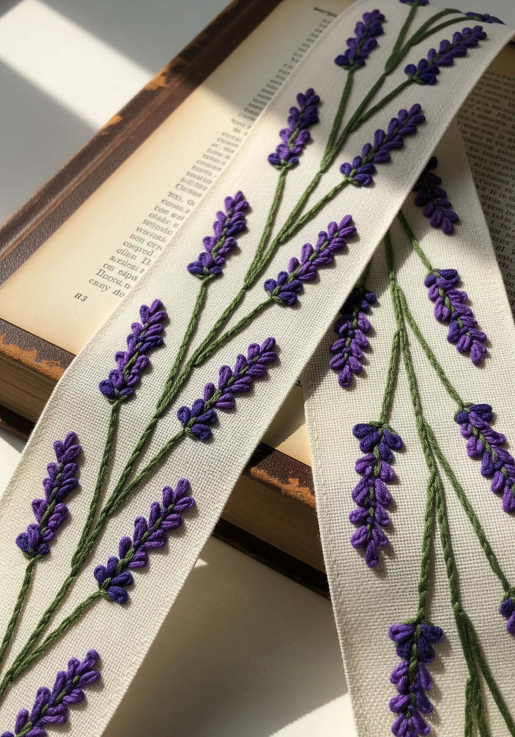 Bullion knot lavender on white ribbon headband