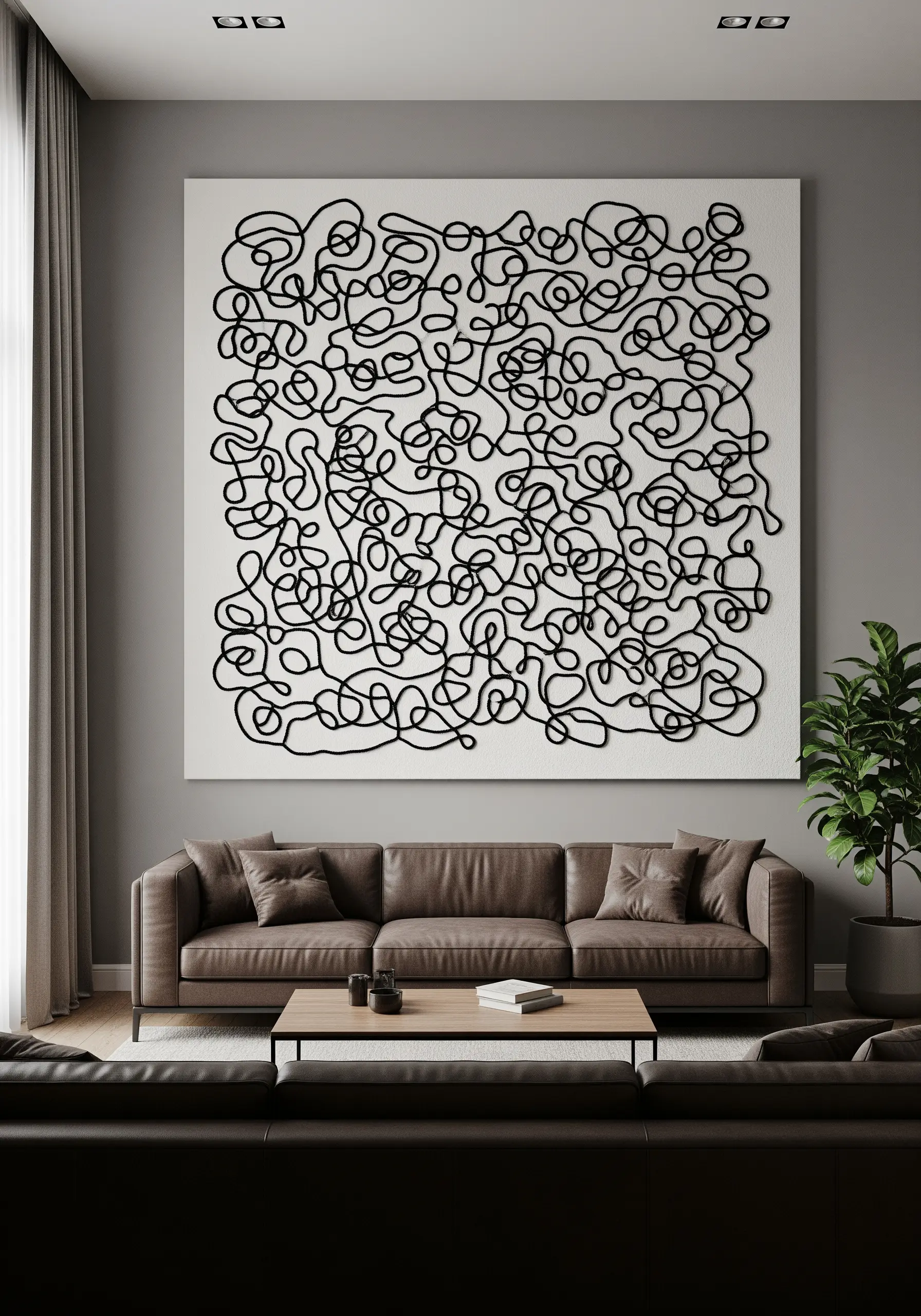 Black and white abstract doodle embroidery art