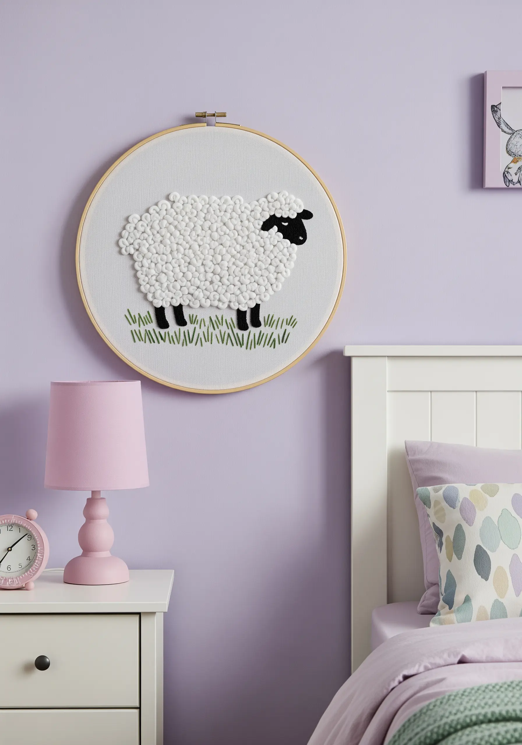 A fluffy white sheep with its fleece created from densely packed colonial knots.